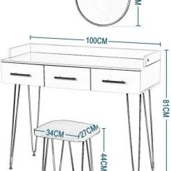 EUGAD Schminktisch, mit 3 Schubladen Tischplatte 100x40cm, Kosmetiktisch für Schlafzimmer, Weiß -TischStuhl Verkäufe 9dc56249 164d 4d6d a3c2 a270b93a50f4