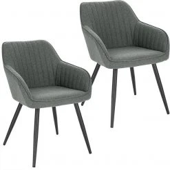 EUGAD Esszimmerstuhl (1 Stück), Küchenstuhl Wohnzimmerstuhl Sitzfläche aus Leinen Polsterstuhl mit Armlehne Metallbeine für Esszimmer Wohnzimmer Küche,Dunkelgrau Hellgrau