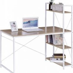 EUGAD Schreibtisch, Bürotisch mit Ablage Holz Stahl 120x64x120cm (BxTxH) Hell Eiche+schwarz Dunkel Buche-Schwarz, Hell Eiche-Schwarz, Hell Eiche-Wei&szlig; -TischStuhl Verkäufe a1f8339e caa6 5099 8fb1 8965eac3cc73