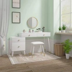 EUGAD Schminktisch (1-St), Schminktisch mit Hocker und Spiegel, Frisiertisch mit 4 Schubladen und Kosmetiktisch Frisierkommode für Schlafzimmer, Weiß Gold -TischStuhl Verkäufe a6f01dfc 132f 53f2 a1ae c847b676f2f7