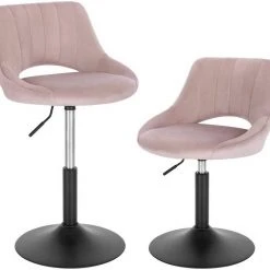 EUGAD Barhocker (2 St), Barstuhl Barsessel Sessel Loungesessel höhenverstellbar Clubsessel Cocktailsessel Drehsessel Samt Sitzhöhe 40–55 cm Rosa Dunkelgrau, Schwarz