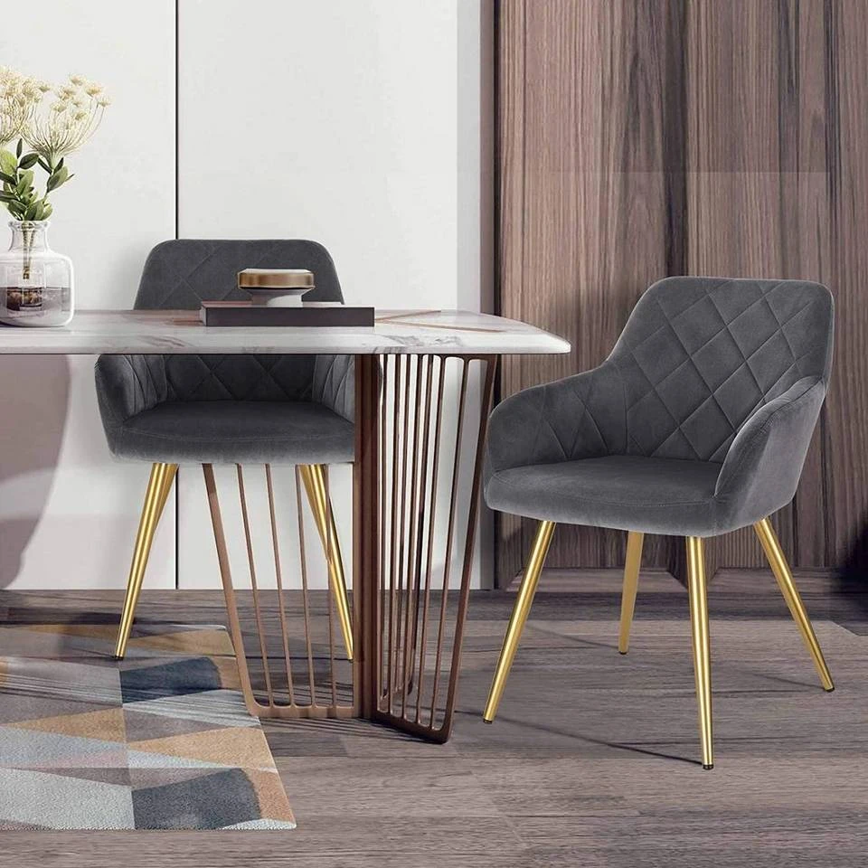 EUGAD Esszimmerstuhl (1 Stück), Wohnzimmerstuhl aus Samt Polsterstuhl mit Armlehnen und Rückenlehne, Gestell aus Metall mit goldenen Beine Dunkelgrau Schwarz 2 EUGAD Esszimmerstuhl (1 Stück), Wohnzimmerstuhl aus Samt Polsterstuhl mit Armlehnen und Rückenlehne, Gestell aus Metall mit goldenen Beine Dunkelgrau Schwarz – Bild 2