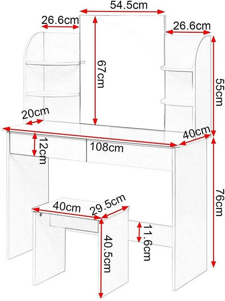 EUGAD Schminktisch, Schminktisch mit Spiegel und Hocker, Hochglanz Kosmetiktisch Weiß 3 EUGAD Schminktisch, Schminktisch mit Spiegel und Hocker, Hochglanz Kosmetiktisch Weiß – Bild 3