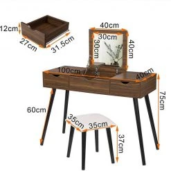 EUGAD Schminktisch, mit Aufklappbarem Spiegel, Schreibtisch mit 2 Schubladen, 100x40x75cm(L*B*H), Kosmetiktisch Computertisch mit große Tischplatte Eiche Wei&szlig; -TischStuhl Verkäufe a9eb29e7 3388 5880 a005 4cd8a587b11e