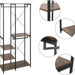 EUGAD Kleiderständer, Garderobenständer mit 7 Ablagen Schwarz-Vintage Schwarz-Hell Eiche -TischStuhl Verkäufe aa606c9e 2af2 5c2c b92f 9d08a126917a