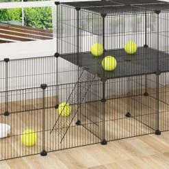 EUGAD Freigehege, Freigehege Kaninchen mit Stauraum Hasen Meerschweinchen Welpenauslauf Laufgitter mit Tür&Treppe DIY Schwarz 30 Platten (35x35cm/Platte) 105 x 70 x 70 cm -TischStuhl Verkäufe aaa57215 821f 59fe 8a54 df94e36b0fa6