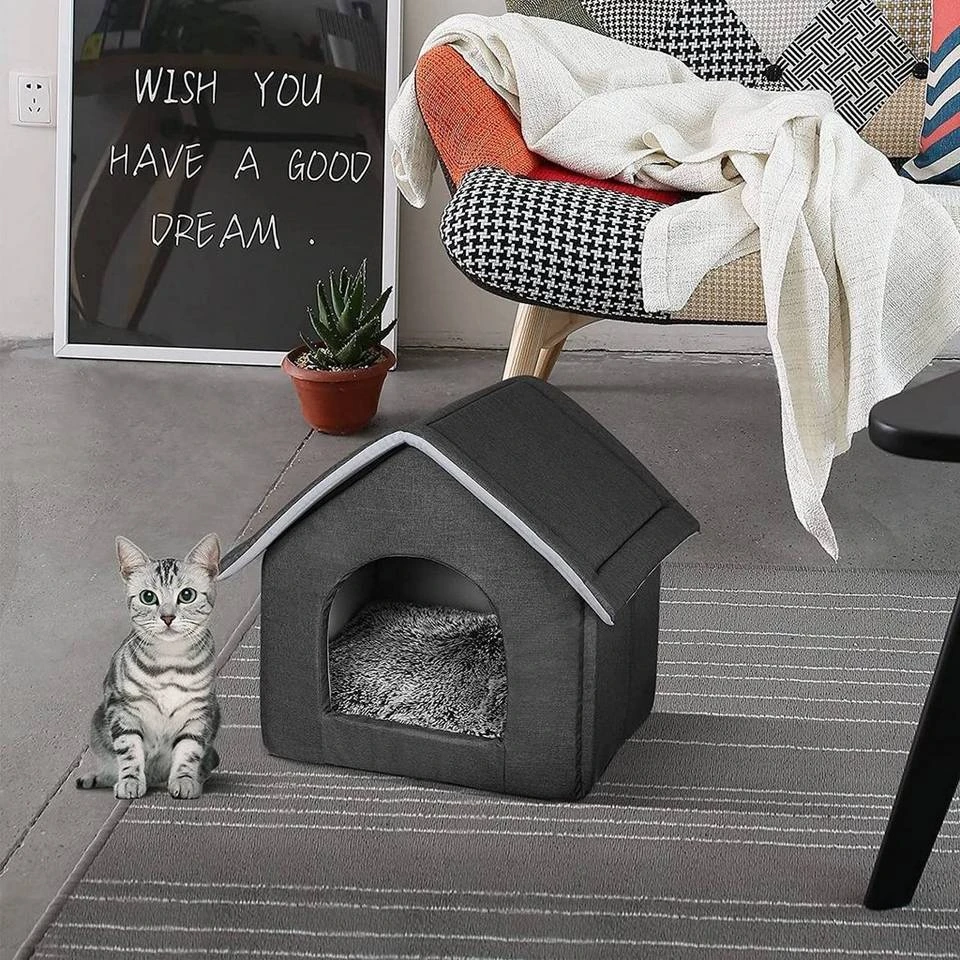 EUGAD Tierbett, Katzenhaus Katzenhöhle herausnehmbarer Matte Dunkelgrau, Hellgrau 4 EUGAD Tierbett, Katzenhaus Katzenhöhle herausnehmbarer Matte Dunkelgrau, Hellgrau – Bild 4