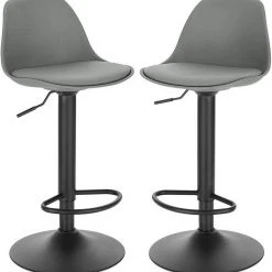 EUGAD Barhocker (Set, 2 St), 2er-Set mit Rückenlehne, Barstühle Höhenverstellbar und 360° Drehbar, Zeitgenössisch für Esszimmer, Bar Grau Schwarz