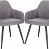 EUGAD Esszimmerstuhl (2 Stück), Wohnzimmerstuhl aus Leinen Polsterstuhl mit Armlehnen und Rückenlehne schwarze Gestell aus Metall Hellgrau Dunkelgrau