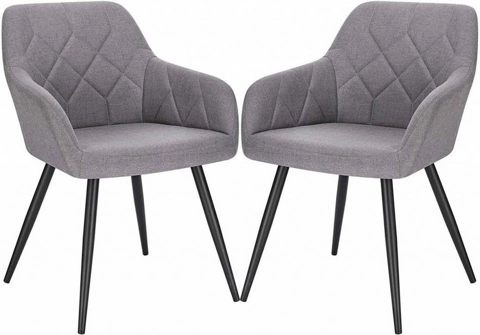 EUGAD Esszimmerstuhl (2 Stück), Wohnzimmerstuhl aus Leinen Polsterstuhl mit Armlehnen und Rückenlehne schwarze Gestell aus Metall Hellgrau Dunkelgrau 1 EUGAD Esszimmerstuhl (2 Stück), Wohnzimmerstuhl aus Leinen Polsterstuhl mit Armlehnen und Rückenlehne schwarze Gestell aus Metall Hellgrau Dunkelgrau