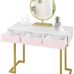 EUGAD Schminktisch (1-St), Schminktisch Frisiertisch Kommode mit Spiegel modern Kosmetiktisch mit 3 Schubladen Weiß-Rosa-Golden -TischStuhl Verkäufe b145747f bf71 45ac 8060 9ca99423c512