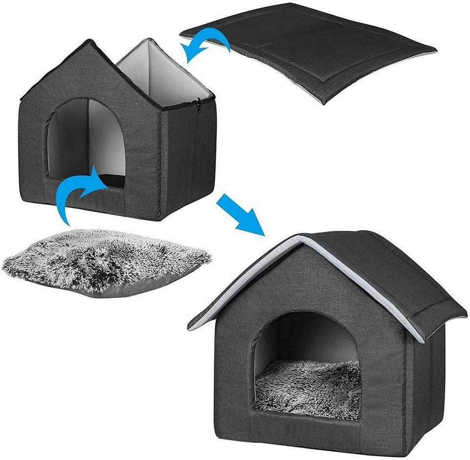 EUGAD Tierbett, Katzenhaus Katzenhöhle herausnehmbarer Matte Dunkelgrau, Hellgrau 6 EUGAD Tierbett, Katzenhaus Katzenhöhle herausnehmbarer Matte Dunkelgrau, Hellgrau – Bild 6