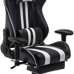 EUGAD Gaming-Stuhl (1 Stück), mit Fußstütze Racing Stuhl Drehstuhl Bürostuhl Schreibtischstuhl PC Stuhl mit Wippfunktion Höhenverstellbar Kunstleder Weiß Grau, Rot, Weiß