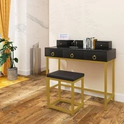 EUGAD Schminktisch (1-St), Schminktisch mit LED-Beleuchtung in 3 Farben, Kosmetiktisch mit Spiegel und Hocker, 5 Schubladen, 100x40x140cm, Modern Kosmetiktisch Weiß Schwarz, Wei&szlig; -TischStuhl Verkäufe b57b92a8 344a 4ab7 a3af 3705988fae13