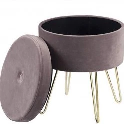 EUGAD Sitzhocker, Samthocker mit Stauraum, rund, mit stabilen goldenen Metallfüßen, Türkis Dunkelgrau, Dunkelgrün, Hellgrau, Rosa, Türkis -TischStuhl Verkäufe b611f972 7cbb 5566 8709 b26a100417a8