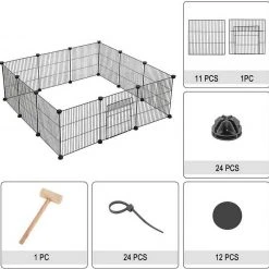 EUGAD Freigehege, Freigehege für Kaninchen Hasen Meerschweinchen Welpenauslauf Kleintiergehege Laufgitter mit Tür DIY 12 Platten Schwarz 142 x 72 x 36 cm -TischStuhl Verkäufe b66615da d115 5e1e 965f 51de16145bc8
