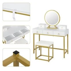 EUGAD Schminktisch (1-St), Schminktisch mit LED-Beleuchtung in 3 Farben, Kosmetiktisch mit Spiegel und Hocker, 5 Schubladen, 100x40x140cm, Modern Kosmetiktisch Weiß Schwarz, Wei&szlig; -TischStuhl Verkäufe b7373922 95aa 4d3f a0e1 6c6d040e982f