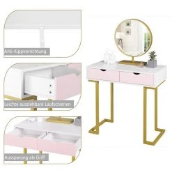 EUGAD Schminktisch (1-St), Schminktisch Frisiertisch Kommode mit Spiegel modern Kosmetiktisch mit 3 Schubladen Weiß-Rosa-Golden -TischStuhl Verkäufe b7ba64d8 5965 4b08 a2bc 92ec1df65495