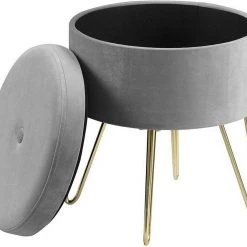 EUGAD Sitzhocker, Samthocker mit Stauraum, rund, mit stabilen goldenen Metallfüßen, Türkis Dunkelgrau, Dunkelgrün, Hellgrau, Rosa, Türkis -TischStuhl Verkäufe b985b8c0 47af 5669 b7d0 2a6c80616d88