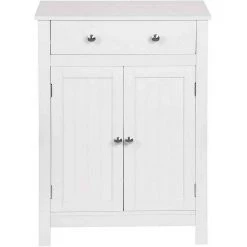 EUGAD Badkommode, Badezimmerschrank, 2 Türen, 1 Schubkasten, mit verstellbare Regalebene, MDF, Weiß