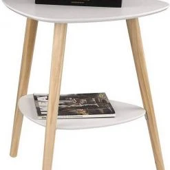 EUGAD Beistelltisch (1-St), Sofatisch Couchtisch Nachttisch Nachtkommode Nachtschrank Kaffeetisch mit 2 Ablagefäche Holzbeine MDF 50x40x55cm Weiß