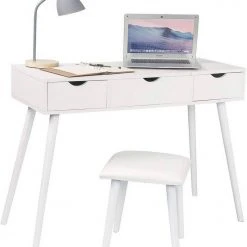 EUGAD Schminktisch, mit Aufklappbarem Spiegel, Schreibtisch mit 2 Schubladen, 100x40x75cm(L*B*H), Kosmetiktisch Computertisch mit große Tischplatte Eiche Wei&szlig; -TischStuhl Verkäufe bc32699c 0d94 5048 a979 ec6b3d165465