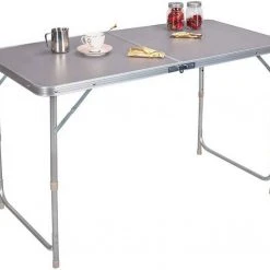 EUGAD Campingtisch, zusammenklappbar Pickniktisch, höhenverstellbar 120x60x55-62-70cm, Tischplatte aus MDF, Grau Eiche, Schwarz, Weiß