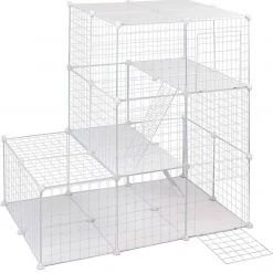 EUGAD Freigehege, Freigehege Kaninchen mit Stauraum Hasen Meerschweinchen Welpenauslauf Laufgitter mit Tür&Treppe DIY Schwarz 48 Platten (35x35cm/Platte) 110x 75 x 110 cm -TischStuhl Verkäufe c032789b c36e 4d58 9db4 fc62091fd603