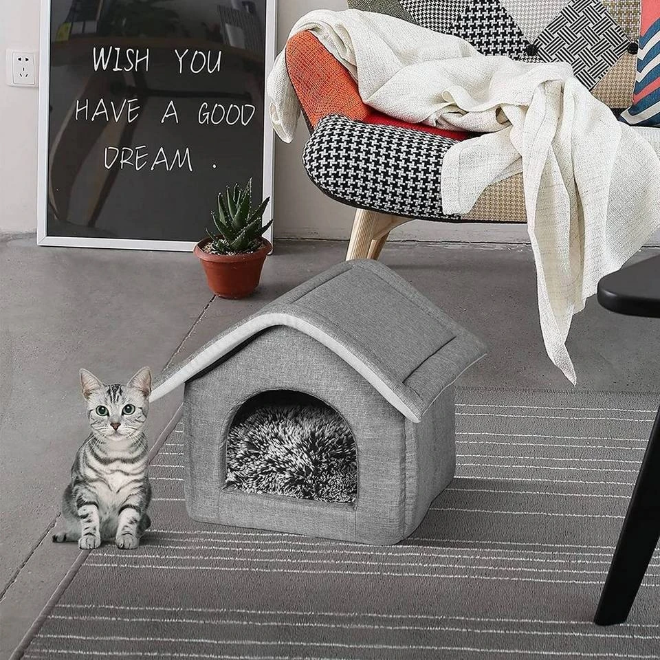 EUGAD Tierbett, Katzenhaus Katzenhöhle herausnehmbarer Matte Dunkelgrau, Hellgrau 11 EUGAD Tierbett, Katzenhaus Katzenhöhle herausnehmbarer Matte Dunkelgrau, Hellgrau – Bild 11