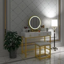 EUGAD Schminktisch (1-St), Schminktisch mit LED-Beleuchtung in 3 Farben, Kosmetiktisch mit Spiegel und Hocker, 5 Schubladen, 100x40x140cm, Modern Kosmetiktisch Weiß Schwarz, Wei&szlig; -TischStuhl Verkäufe c287a94d fcec 499f 89a1 bc866326fd85