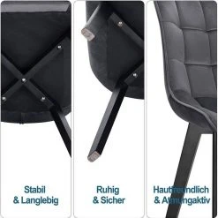 EUGAD Esszimmerstuhl (2 Stück), Wohnzimmerstuhl mit Rückenlehne, Polsterstuhl Küchenstuhl Weich Samt und Holz für ESS- und Wohnzimmer Schwarz Dunkelgrau, Dunkelgr&uuml;n, Rosa -TischStuhl Verkäufe c453db1f e2e4 4b81 8107 e11521355bd9