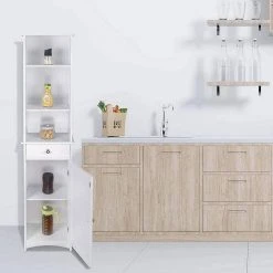 EUGAD Hochschrank Badschrank Eckschrank, Breite/Höhe: 23/165 cm, Holz, mit 1 Schubkasten -TischStuhl Verkäufe cb36c866 a44d 5dad a489 ca2ebac4adda