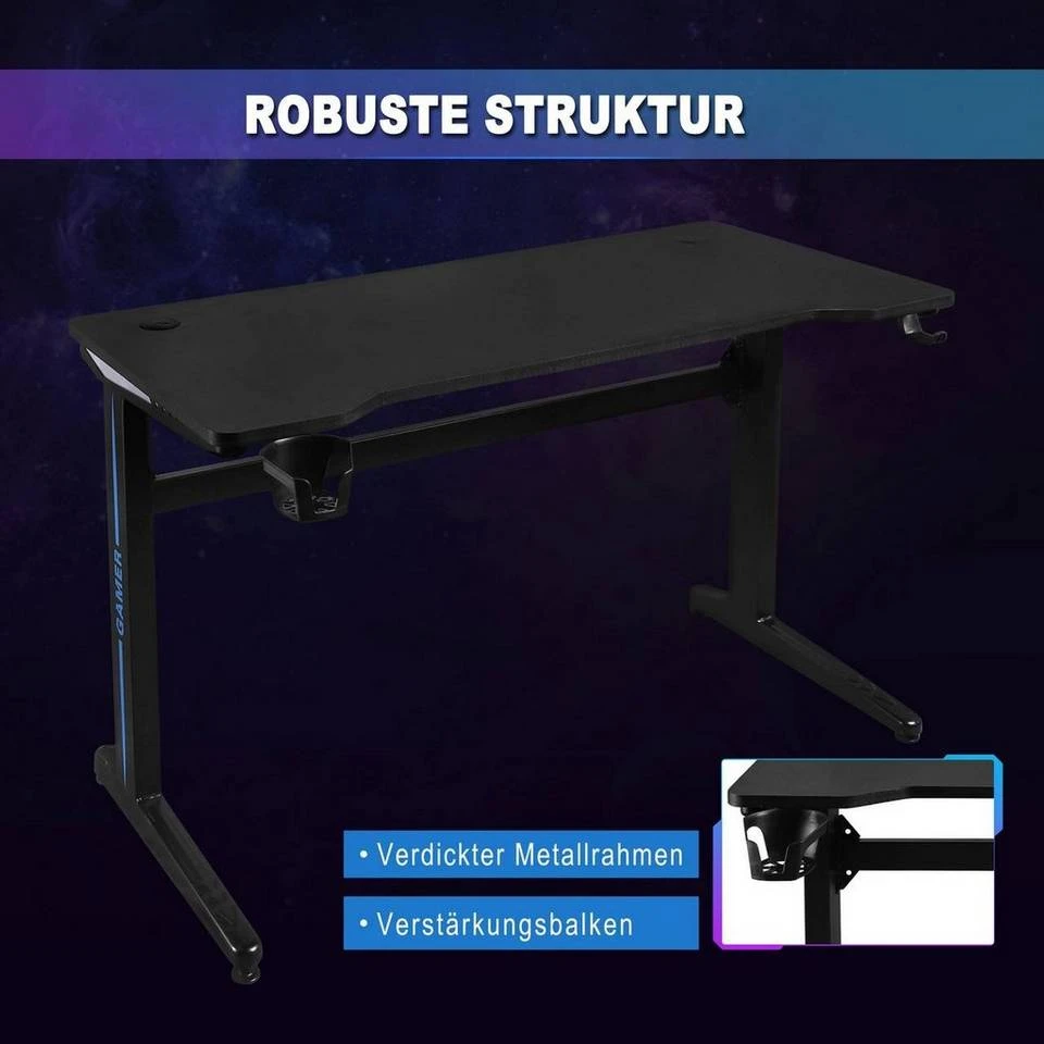 EUGAD Gamingtisch, Gaming Tisch mit LED 120x60cm Ergonomischer Schwarz Computertisch Schreibtisch PC Tisch mit Kabelmanagement Becherhalter Kopfhörerhalterung 6 EUGAD Gamingtisch, Gaming Tisch mit LED 120x60cm Ergonomischer Schwarz Computertisch Schreibtisch PC Tisch mit Kabelmanagement Becherhalter Kopfhörerhalterung – Bild 6