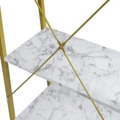 EUGAD Bücherregal, Standregal Bücherregal Metallregal Leiterregal Stufenregal Multifunktionale Regal Industrie Design MDF Metall Schwarz+schwarzer Marmor Golden+Weißer Marmor, Vintage -TischStuhl Verkäufe d0321bcb ea75 58d4 a80e 8e3a219c3286