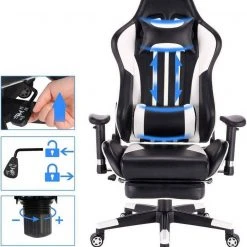 EUGAD Gaming-Stuhl (1 Stück), Racing Stuhl mit Fußstütze Racing Stuhl Drehstuhl Bürostuhl Schreibtischstuhl PC Stuhl mit Wippfunktion Höhenverstellbar Kunstleder Rot Grau, Weiß -TischStuhl Verkäufe d0bd3370 e080 5d25 81bb 3cf00c1ae196