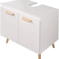 EUGAD Waschbeckenunterschrank Badschrank Unterschrank mit 2 Türe Weiß Grau, Schwarz, Weiß