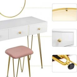 EUGAD Schminktisch, Kosmetiktisch mit 3 Schubladen, Frisiertisch aus MDF und Massivholz, 100x40x79cm, Weiß-Golden -TischStuhl Verkäufe d47ec85e 0c49 54d1 a66a b9040507afb0