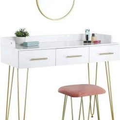 EUGAD Schminktisch, mit 3 Schubladen Tischplatte 100x40cm, Kosmetiktisch für Schlafzimmer, Weiß -TischStuhl Verkäufe d4bde193 58df 44b7 a784 b3ae5039fd8d
