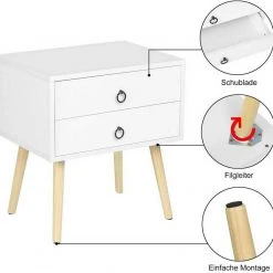 EUGAD Nachttisch, 2er-Set Beistelltisch mit 2 Schubladen Nachtkommode Nachtschrank Holzbeine MDF 46x35x50cm Weiß Grau, Wei&szlig; -TischStuhl Verkäufe d50efe57 ee9d 5573 a4b2 bca81be4d3fd