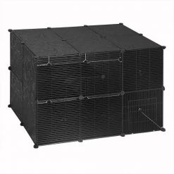 EUGAD Freigehege, mit Bodenplatten Kaninchen Hasen Meerschweinchen Welpenauslauf Laufgitter mit Tür&Treppe Doppelstöckig DIY Schwarz 38 Platten (35x35cm/Platte) 145x75x75 cm -TischStuhl Verkäufe d55b0f62 0a63 505f a287 11c4cc933075