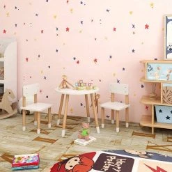 EUGAD Sitzgruppe, Kindertisch mit Stühle, 3tlg. Kindersitzgruppe Kindermöbel, 1 Kindertisch und 2 Kinderstühlen Tischset rund in Katzenform aus MDF und Kiefernholz im Kinderzimmer, Weiß -TischStuhl Verkäufe dbd5a072 4267 5f2f b84a 30908bb52256