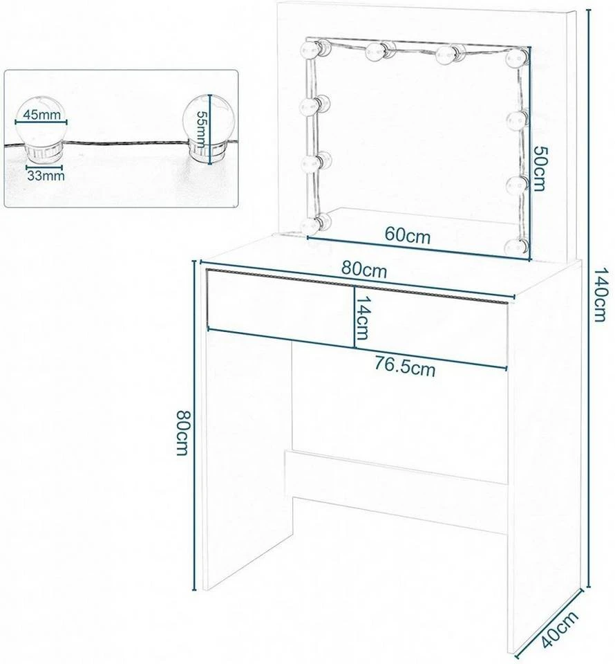 EUGAD Schminktisch, Frisiertisch 10 LED-Lampen mit Schubladen 80x40cm Schwarz Weiß 9 EUGAD Schminktisch, Frisiertisch 10 LED-Lampen mit Schubladen 80x40cm Schwarz Weiß – Bild 9
