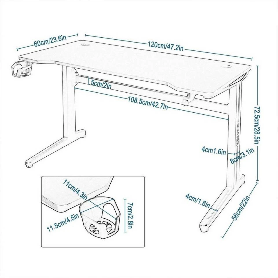 EUGAD Gamingtisch, Gaming Tisch mit LED 120x60cm Ergonomischer Schwarz Computertisch Schreibtisch PC Tisch mit Kabelmanagement Becherhalter Kopfhörerhalterung 3 EUGAD Gamingtisch, Gaming Tisch mit LED 120x60cm Ergonomischer Schwarz Computertisch Schreibtisch PC Tisch mit Kabelmanagement Becherhalter Kopfhörerhalterung – Bild 3