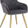 EUGAD Esszimmerstuhl (1 Stück), Wohnzimmerstuhl aus Samt Polsterstuhl mit Armlehnen und Rückenlehne, Gestell aus Metall mit goldenen Beine Dunkelgrau Schwarz
