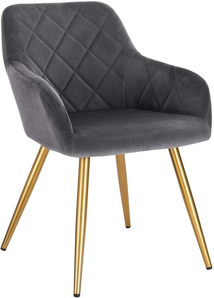 EUGAD Esszimmerstuhl (1 Stück), Wohnzimmerstuhl aus Samt Polsterstuhl mit Armlehnen und Rückenlehne, Gestell aus Metall mit goldenen Beine Dunkelgrau Schwarz 1 EUGAD Esszimmerstuhl (1 Stück), Wohnzimmerstuhl aus Samt Polsterstuhl mit Armlehnen und Rückenlehne, Gestell aus Metall mit goldenen Beine Dunkelgrau Schwarz