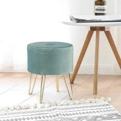 EUGAD Sitzhocker, Samthocker mit Stauraum, rund, mit stabilen goldenen Metallfüßen, Türkis Dunkelgrau, Dunkelgrün, Hellgrau, Rosa, Türkis -TischStuhl Verkäufe e5811976 b13e 596c 94c7 4906a91ad423