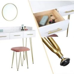 EUGAD Schminktisch, mit 3 Schubladen Tischplatte 100x40cm, Kosmetiktisch für Schlafzimmer, Weiß -TischStuhl Verkäufe e6d38908 e191 445c bb52 43929b47fa1e