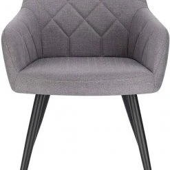 EUGAD Esszimmerstuhl, Polsterstuhl Leinen,mit Armlehnen Metallbeinen Dunkelgrau, Hellgrau