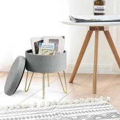 EUGAD Sitzhocker, Samthocker mit Stauraum, rund, mit stabilen goldenen Metallfüßen, Türkis Dunkelgrau, Dunkelgrün, Hellgrau, Rosa, Türkis -TischStuhl Verkäufe e8230d2c 4ce5 5179 947e 1f351c9a386e