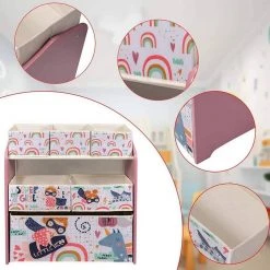 EUGAD Bücherregal, Kinder Aufbewahrungsregal Spielzeugregal Bücherregal Spielzeugkiste Kinderkommode Kindermöbel 3 Schichten mit 6 Kisten aus MDF Rosa -TischStuhl Verkäufe e8d91a85 df9f 570a 8b67 e0952aa0916b